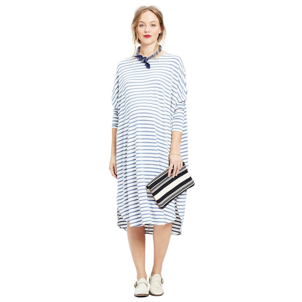 HATCH Jersey Drape Dress in Chambray Stripe